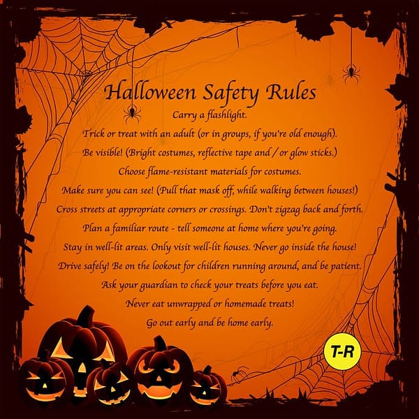 Black and orange Halloween Safety Rules news feed image