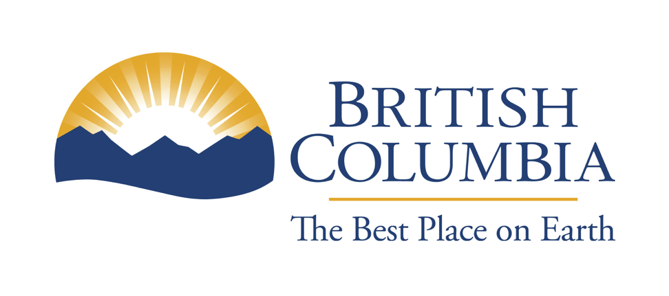 BC tourism logo in yellow and blue lettering that displays British Columbia The Best Place on Earth