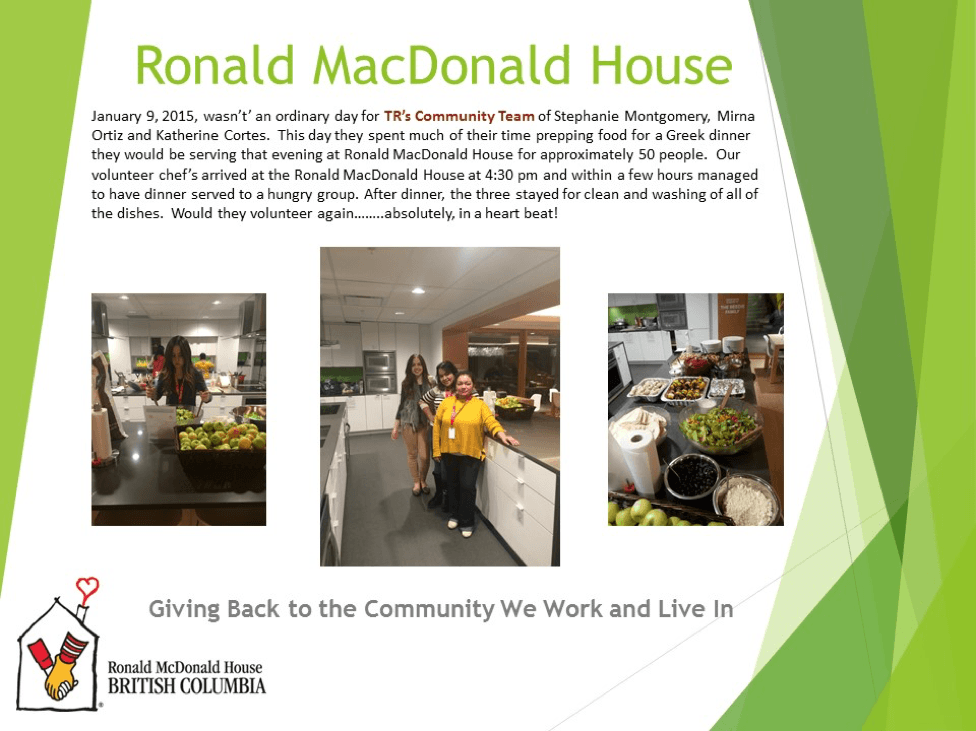 Fruits and salad dishes with Tippet-Richardson team being involved in the community with Ronald MacDonald House